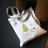 清新原创自制日系森林系草本叶子植物帆布学生学院单肩购物袋包女