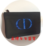 包邮Dior迪奥最新亚光黑CD宝蓝亮片大容量化妆包手拿包精致晚宴包