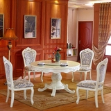 欧式实木餐桌椅组合圆形转盘 象牙白大圆桌吃饭桌子1.2 1.3 1.5米