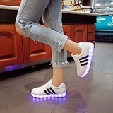 充电七彩发光鞋女条纹拼色开关控制LED夜光成人跳舞平底灯光板鞋