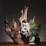 紫砂佛像陶瓷地藏王菩萨艺术风化木根雕装饰品家居客厅工艺品摆件