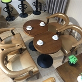 做旧咖啡厅桌椅 奶茶甜品店桌椅酒吧茶西餐厅餐桌椅带扶手实木凳