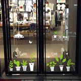 创意个性花盆灯田园橱窗店铺玻璃服装店咖啡奶茶店移门装饰墙贴纸