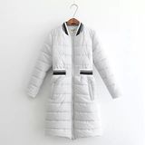 2015冬季新款女装韩版立领显瘦收腰白色加厚保暖中长款棒球服外套