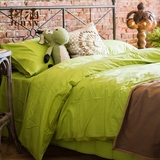 【掬涵】蝉绿纯色精梳全棉床品 床单被套枕套床笠 四件套森系日式