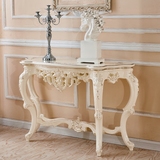 欧式玄关台 法式玄关桌 实木雕花珠光白橡木门厅桌 走廊装饰桌