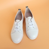 韩版系带小白鞋真皮圆头平底休闲鞋简约透气学生小皮鞋夏季女单鞋