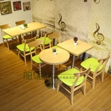 美式简约实木咖啡厅圆桌椅子休闲西餐厅甜品店奶茶店桌椅组合