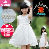 2016童装女童白色公主裙子儿童中大童夏季韩版短袖纯棉蕾丝连衣裙