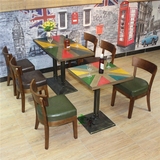 新品实木长方桌复古咖啡厅奶茶甜品店西餐厅桌椅小桌子简约现代