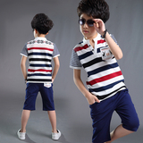大童装男童夏装套装2016新款t361特步儿童运动服全棉短袖短裤两件