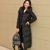 2016韩版冬装中长款加厚连帽羽绒服女式大码显瘦过膝收腰保暖外套