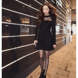 楚楚街蘑菇街女装2016春装新款韩版夜店性感收腰修身长袖连衣裙女