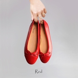 小香拼色同款蝴蝶结芭蕾鞋真皮舒适软底平底单鞋女圆头红色黑白