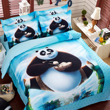 家纺功夫床上用品磨毛三四件套卡通大熊猫床单人被套1.51.81.2米