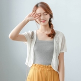 韩版夏季短袖外搭小披肩女薄短款外套镂空针织开衫大码坎肩空调衫