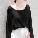 夏季女新款简约时尚黑白色超薄镂空宽松休闲长袖t恤空调衣防晒衫