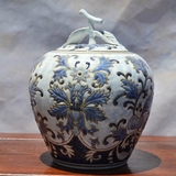 陶彩彩浮雕陶瓷储物罐带盖 茶叶罐 装饰罐 欧式家居工艺品摆件