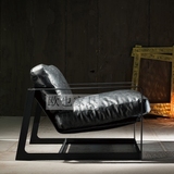 北欧休闲椅 现代简约黑色皮椅 经典设计师椅样板房单人美式沙发椅