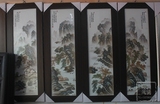 景德镇陶瓷瓷板画名家手绘仿古粉彩山水画四条屏挂画装饰画