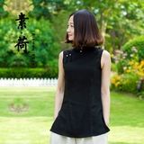 素荷原创中式改良新款韩国麻无袖旗袍女 女士中长款修身时尚上衣