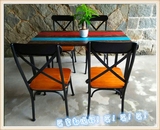 美式复古铁艺实木饭店原木咖啡厅彩色餐厅餐饮长方形餐桌椅组合