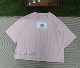 日 童趣原宿风软妹魔树夏季城市系列粉色刺绣CITY半高领短袖T恤女