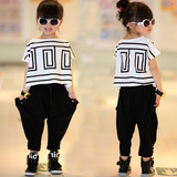 童装女童运动套装夏装2015新款潮韩版中大童蝙蝠衫短袖个性男女童
