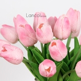 Lancol蓝可 简约清新仿真花 粉色PU郁金香 餐桌卧室装饰摆件假花