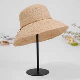 纯手工特细拉菲草帽子女夏海边大檐沙滩遮阳帽防紫外线可折叠草帽