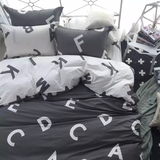 北欧纯棉简约条纹男士四件套 字母灰色全棉床上用品被套床单床笠