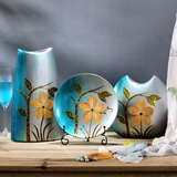 陶瓷花瓶摆件三件套创意手绘客厅摆设美式乡村田园玄关酒柜装饰品