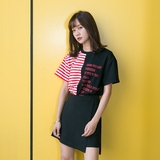 青蔷薇 自制个性T恤女韩版夏季宽松显瘦学生拼接撞色短袖上衣T179