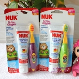 美国海淘NUK 婴幼儿牙膏牙刷套装无氟可吞咽 40g 12+混合浆果