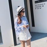 2016夏季新款立领系带轻薄衬衫长袖女韩版棉麻百搭时尚上衣 潮