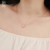 韩版时尚配饰品镀18K玫瑰金粉色四叶草带钻项链女短锁骨链钛钢