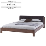 简约现代实木床软靠背床胡桃木榻榻米1.51.8米双人床卧室家具热卖