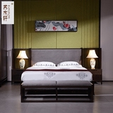 苏木轩 新中式实木床婚床1.81.5 2米双人布艺床简约现代样板房W49