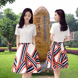 康乐福2016新夏装韩国学生中长款裙子两件套装女时尚潮印花连衣裙