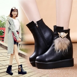 韩版新款冬天鞋子女 短靴 高跟秋季靴子厚底隐形内增高坡跟女靴