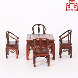 鸿辉红红酸枝 微型迷你家具 木雕小方桌 圆椅工艺品 红木实木摆件