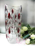 时尚现代婚庆 磨砂孔雀水晶玻璃花瓶 富贵竹水培花瓶 红色 大号
