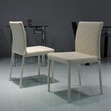 米黄色环保皮质pu菱形格子现代办公椅子米色简约欧式钢架软皮餐椅