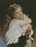 小小渔 人物【抱猫的女孩】古典油画满绣印花印布十字绣套件