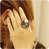 E4070 宫廷复古饰品 玫瑰花朵珍珠镶嵌/开口情侣 戒指 指环