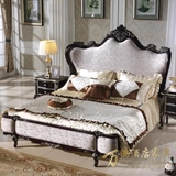 美式实木雕花真皮床欧式大床婚床新古典别墅1.8米床铺法式双人床