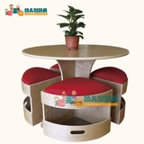儿童桦木桌椅 幼儿园早教实木圆桌凳子 圆形桌软凳 高端怡系列