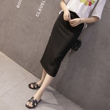 韩版2016夏季新款棉质后开叉包臀半身裙子女士弹力大码铅笔裙子