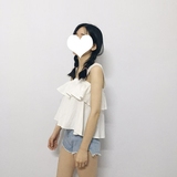 2016韩国夏装新款纯色宽松层层荷叶边宽肩带吊带背心娃娃衫女上衣