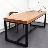 小户型美式实木铁艺办公桌会议桌餐桌 榆木复古现代长方形写字台